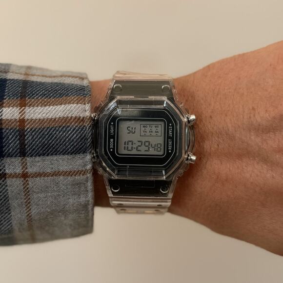 Y2K Clear Digital Quartz Watch with Black Accents Unisex 8.5" New - Picture 6 of 11